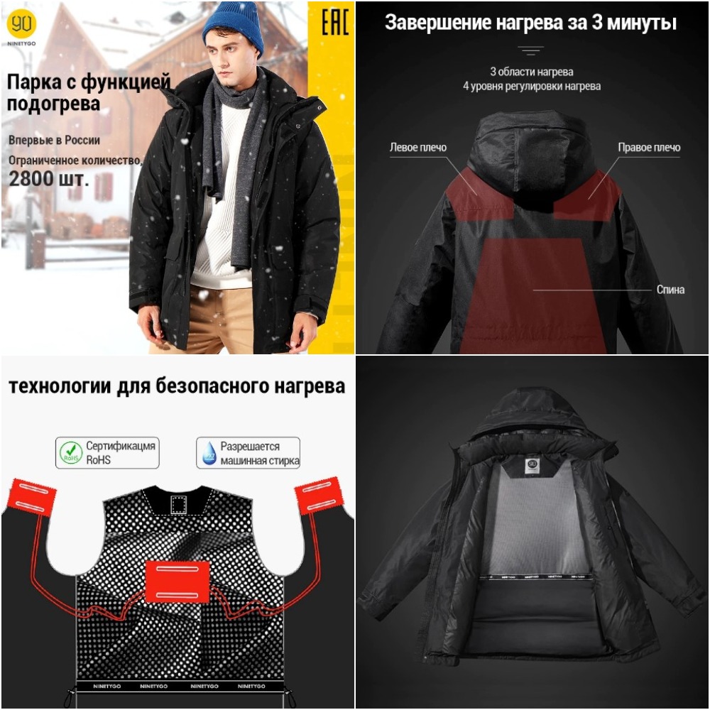 Куртка-парка для мужчин NINETYGO с подогревом